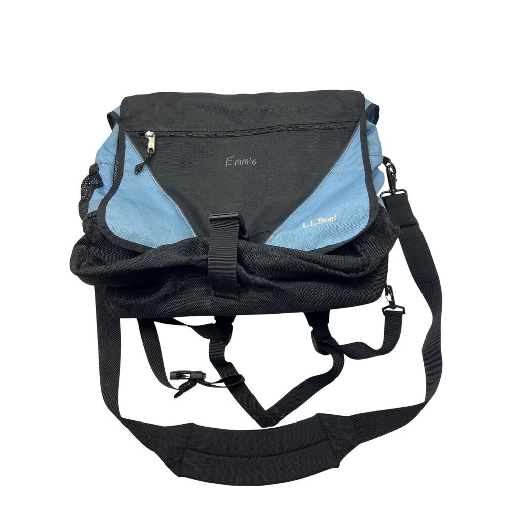 L.L. Bean Blue & Black Messenger Backpack With Multiple Compartments & Adjustabl
